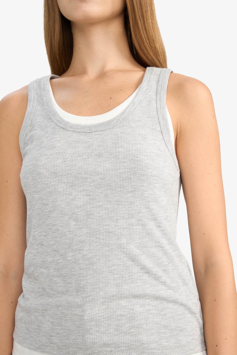 DeFacto Grey Woman Regular Fit Camisole V-Neck Tank Top Casual - Image 4